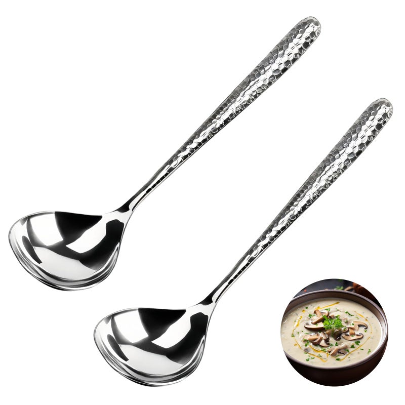 LANGMINGDE 2 PCS Deep Round Soup Spoons 7.87", 304 Stainless Steel Large Soup Spoons Dishwasher safe, Perfect for Cereal, Bouillon, Milk Soup & Dinner Guests - Image 1