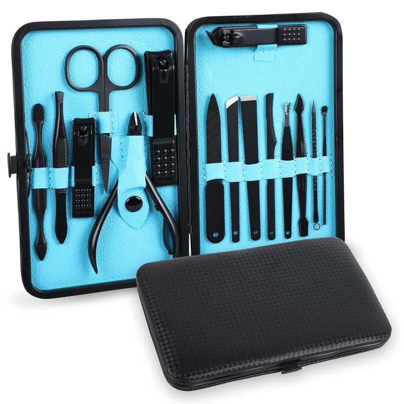 DOCOSS DOCOSS 15 IN 1 Stainless Steel Nail Cutter Kit Set For Men Women Manicure Pedicure Kit IncludeS Filer Acne Remover Needle with Leather Case - Image 1