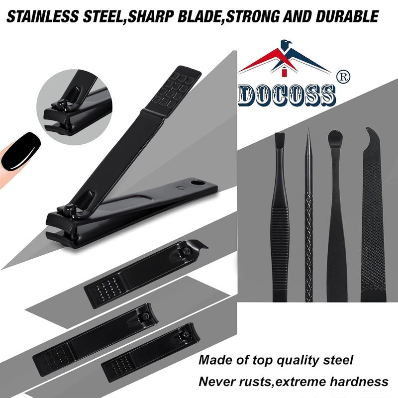DOCOSS DOCOSS 15 IN 1 Stainless Steel Nail Cutter Kit Set For Men Women Manicure Pedicure Kit IncludeS Filer Acne Remover Needle with Leather Case - Image 3