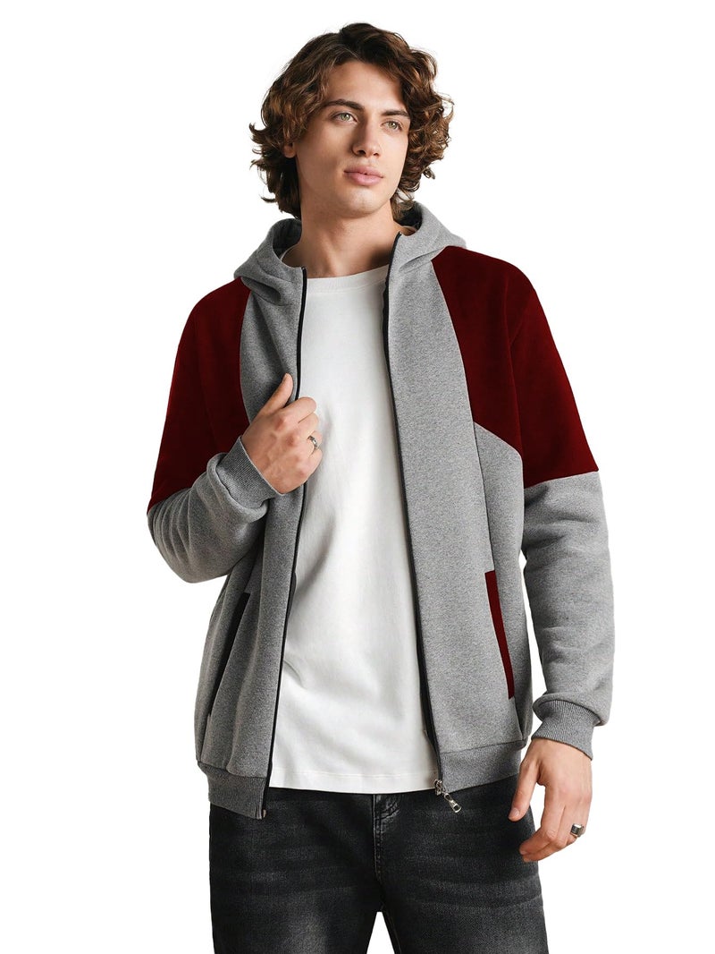 TAGDO® Men's Colorblock Split Structure Sporty Jacket || Winter Jacket for Men || Jacket Man (Jacket-2025-Maroon-S) - Image 1