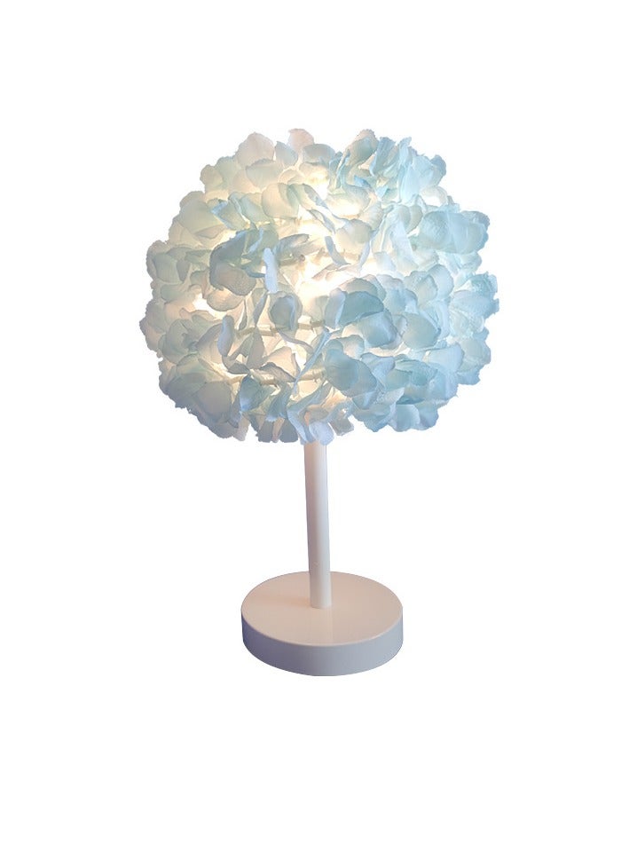 general Bedroom bedside lamp, champagne folding fabric princess desk lamp, US standard ins girl romantic wedding lighting desk lamp (light blue) - Image 1