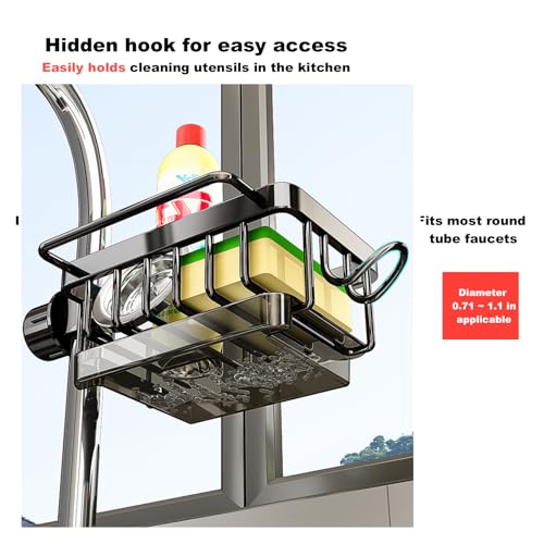 GCFTIFF Sink Organizer Rack for Kitchen and Bathroom, 2025 New Stainless Steel Detachable Hanging Faucet Drain Rack with Drip Tray Faucet Sponge Holder for Bathroom (Black, Right) - Image 3