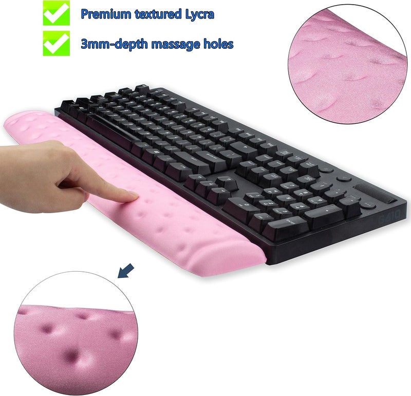 BRILA Ergonomic Memory Foam Keyboard Wrist Rest Support Pad Cushion for Computer, Laptop, Office Work, PC Gaming - Massage Holes Design - Cozy Typing Wrist Pain Relief (Pink) - Image 2