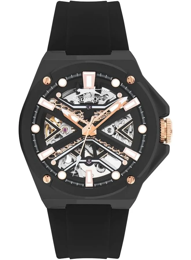 سلازنجر ساعة سلازينجر رجالي بحركة أوتوماتيكية وسوار سيليكون أسود