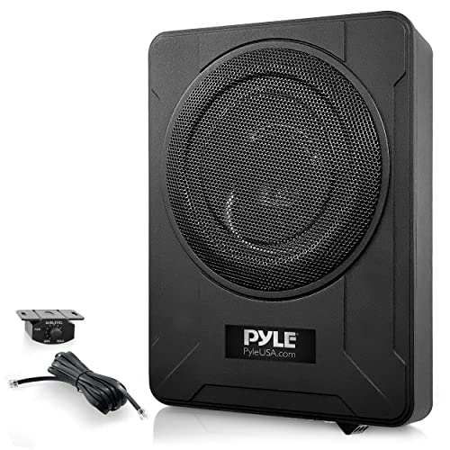 Pyle 8Inch LowProfile Amplified Subwoofer System 600 Watt Compact Enclosed Active Underseat Car Audio Subwoofer with Built In Amp Powered Car Subwoofer w Low High Level Inputs Pyle PLBX8A