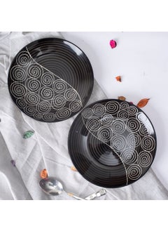 Caffeine Caffeine Ceramic Handmade Black Doodle Dinner Set of 8 pcs.(2 Dinner Plate, 2 Quarter Plate, 2 Katori Bowl, 2 Tea Pot)  - Image 2