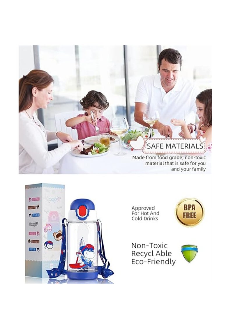 SYOSI Kids Water Bottle With Straw, Bpa Free, Flip Nozzle, Child Water Bottle With Two Lids, Carry Loop Lightweight, Leak-Proof, 500Ml Drinking Bottle  - Image 5