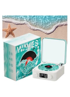 The Waves Vinyl Player, 2024 New Record Player Bluetooth, Wireless Vintage Vinyl Record Player, Portable CD Player, Bluetooth Speaker with Ambient Light for Bedroom, Office, Party (Color : White)