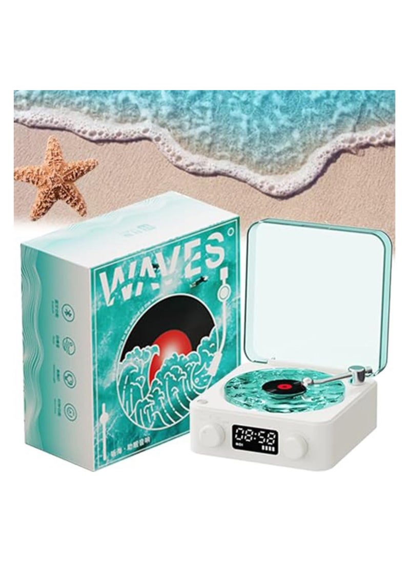 SYOSI - The Waves Vinyl Player, 2024 New Record Player Bluetooth, Wireless Vintage Vinyl Record Player, Portable CD Player, Bluetooth Speaker with Ambient Light for Bedroom, Office, Party (Color : White) - Image 1