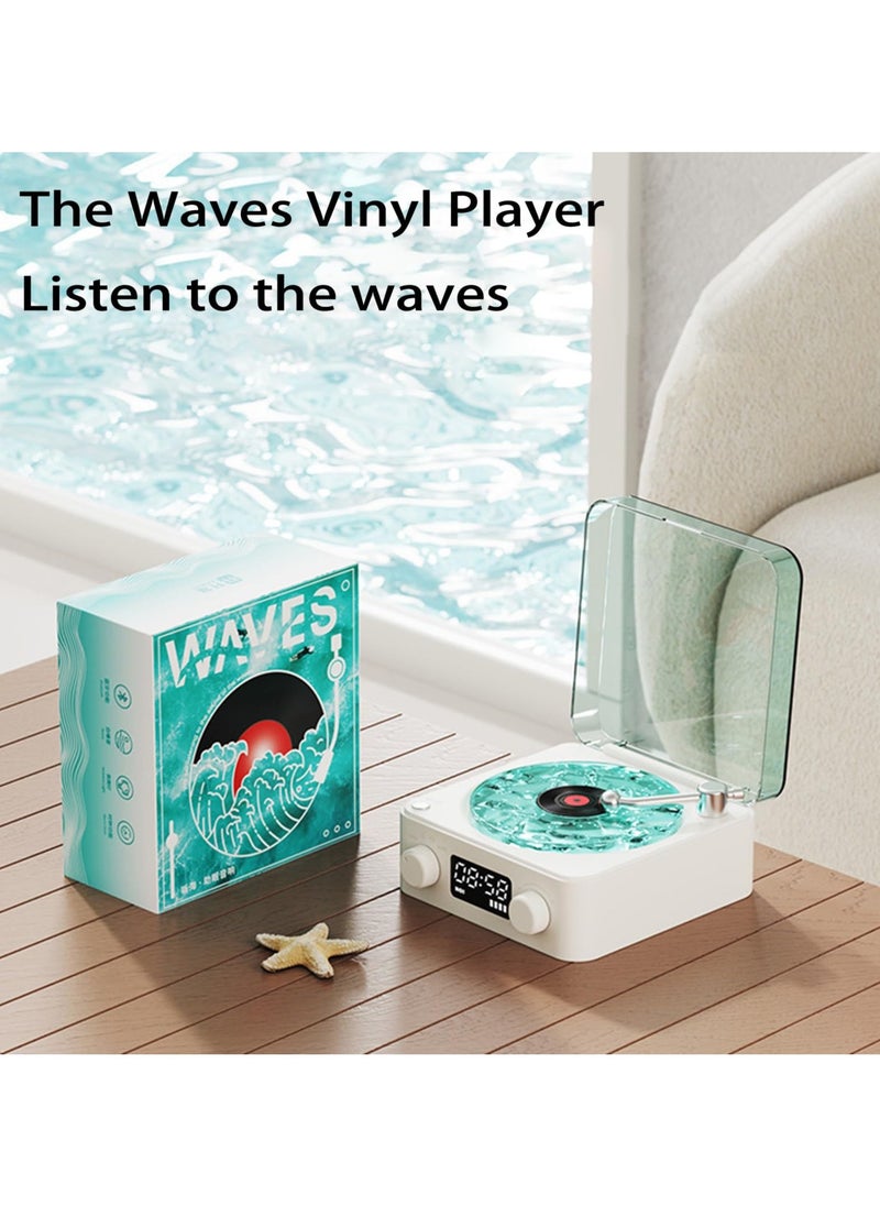 SYOSI - The Waves Vinyl Player, 2024 New Record Player Bluetooth, Wireless Vintage Vinyl Record Player, Portable CD Player, Bluetooth Speaker with Ambient Light for Bedroom, Office, Party (Color : White) - Image 1