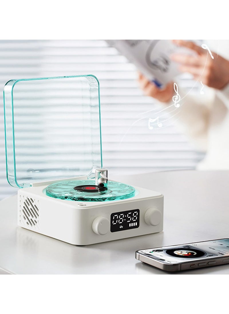 SYOSI - The Waves Vinyl Player, 2024 New Record Player Bluetooth, Wireless Vintage Vinyl Record Player, Portable CD Player, Bluetooth Speaker with Ambient Light for Bedroom, Office, Party (Color : White) - Image 1