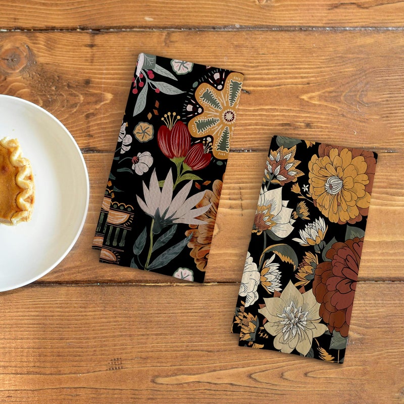 Qpenm Abstract Floral Kitchen Dish Towels - Vintage Waffle Weave Kitchen Towels, Retro Flower Waffle Weave Decorative Kitchen Towels, Boho Hand Towels for Bathroom (16Ã—24 Inches) - Image 3