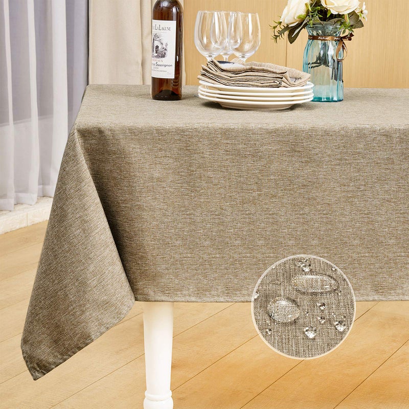 Mebakuk Rectangle Table Cloth Linen Farmhouse Tablecloth Waterproof AntiShrink Soft and Wrinkle Resistant Decorative Fabric Table Cover for Kitchen Mocha 60 x 120 1012 Seats