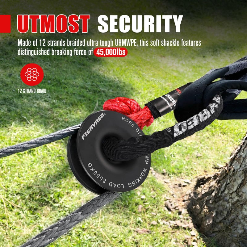 FIERYRED Synthetic 1/2"x22" Soft Shackle with Snatch Ring, Recovery Rope 38000lbs Towing Ring 44000lbs Breaking Strength for Towing Truck ATV UTV SUVs Off-Road Vehicel, Black&Red - Image 3