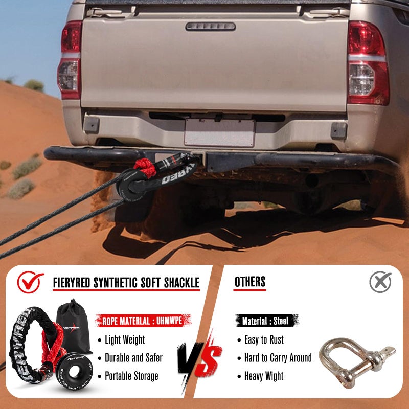 FIERYRED Synthetic 1/2"x22" Soft Shackle with Snatch Ring, Recovery Rope 38000lbs Towing Ring 44000lbs Breaking Strength for Towing Truck ATV UTV SUVs Off-Road Vehicel, Black&Red - Image 4
