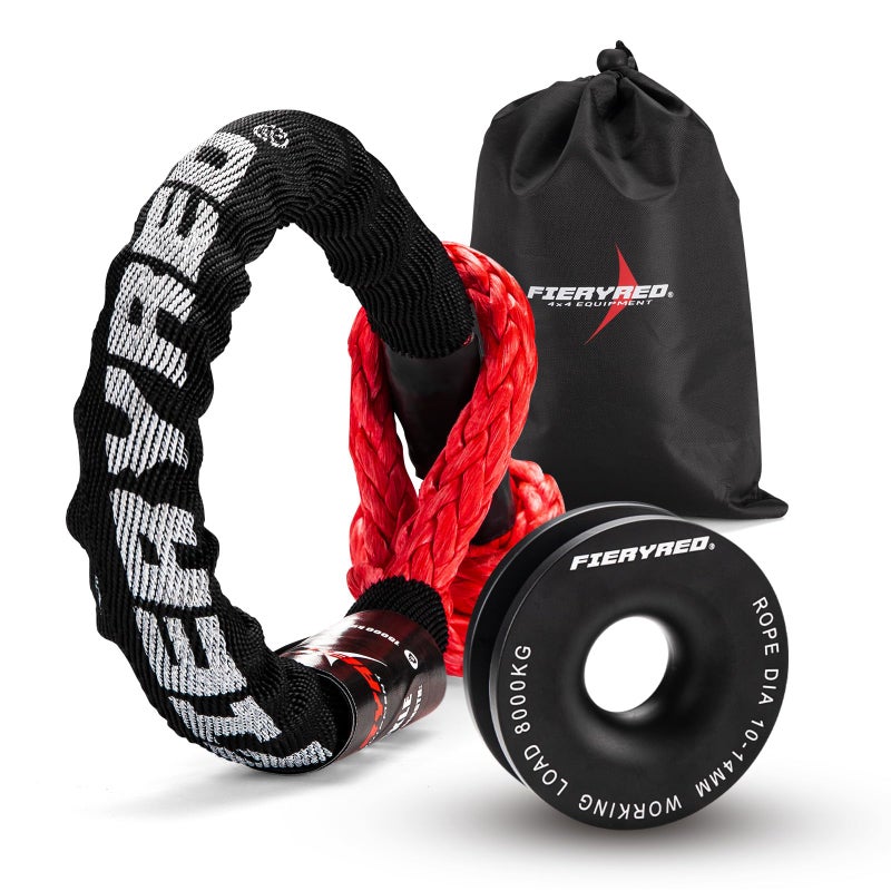FIERYRED Synthetic 1/2"x22" Soft Shackle with Snatch Ring, Recovery Rope 38000lbs Towing Ring 44000lbs Breaking Strength for Towing Truck ATV UTV SUVs Off-Road Vehicel, Black&Red - Image 1