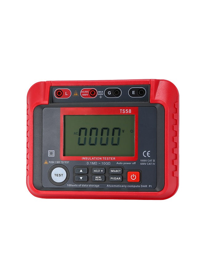 Generic TS58 Digital Insulation Resistance Tester 0.1MΩ-10GΩ Megohmmeter with LCD Backlit Display AC DC 10-600V Maximum 2000 Counts DAR PI Index Insulated Resistance Meter Kit with Zipper Bag  - Image 2