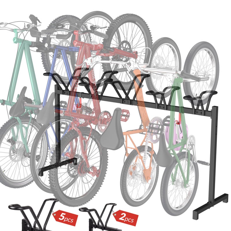 Sttoraboks 5 Bikes Floor Stand, Adjustable Bicycle Parking Rack with Hook for Garage, Indoor, Outdoor, Free Combination Bike Storage Cycle Rack for Mountain, Road and Kids Bikes, Max Tire Width 2.5â€ - Image 1