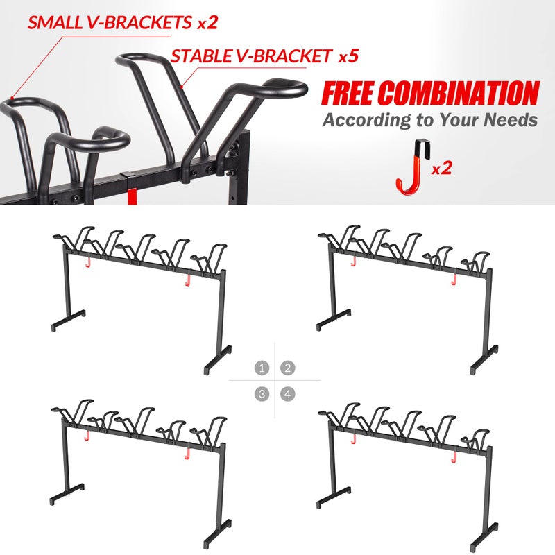 Sttoraboks 5 Bikes Floor Stand, Adjustable Bicycle Parking Rack with Hook for Garage, Indoor, Outdoor, Free Combination Bike Storage Cycle Rack for Mountain, Road and Kids Bikes, Max Tire Width 2.5â€ - Image 2