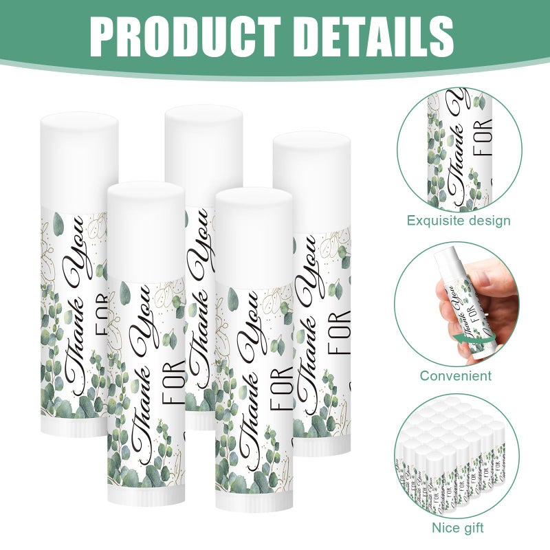 Heigble 50 Set Wedding Thank You Gifts, Thank You Lip Balm Bulk Retractable Ballpoint Pen Appreciation Card Organza Drawstring Gift Bag Bridal Shower Gift for Guest Wedding Party(Eucalyptus Leaf) - Image 3