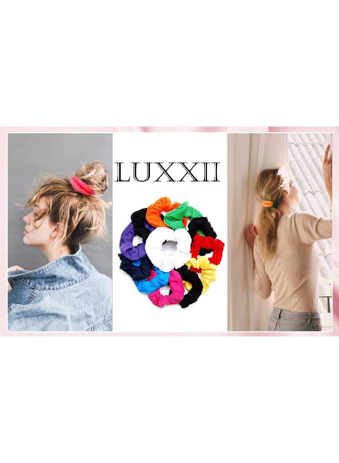 Luxxii 12 Pack 4 Inch Pretty Cotton Colorful Scrunchies Ponytail Holder Elastic Hair Bands - Image 3