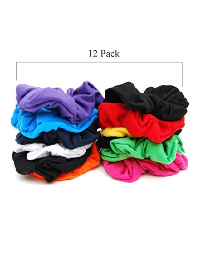 Luxxii 12 Pack 4 Inch Pretty Cotton Colorful Scrunchies Ponytail Holder Elastic Hair Bands - Image 5