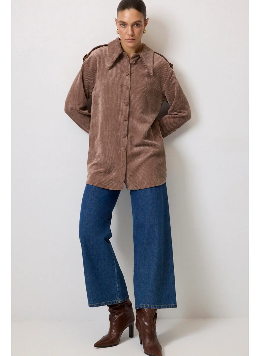 تاتشي Epaulette Detailed Corduroy Shirt