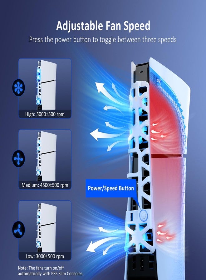 NexiGo PS5 Slim Silent Enhanced Cooling Fan with Adjustable Speed, Auto Power On/Off, with USB 3.0 Port, Efficient Cooling System for Both PS5 Slim Disc and Digital Editions (White) - Image 4