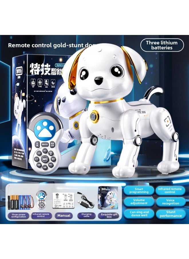 Stunt Pet Induction Robot Dog Smart Birthday Toy Children's Remote Control Dance Music Electric-Colour:[remote Control And Voice Control Version] Golden Smart Dog—three Lithium Batteries  - Image 1