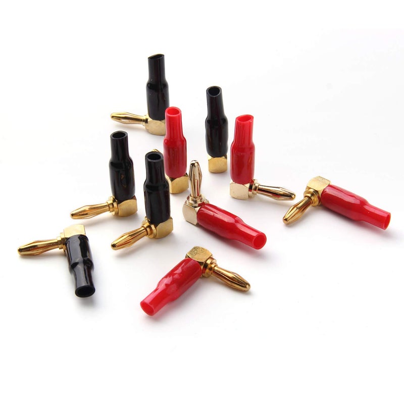 HRLORKC HRLORKC 10pcs Right Angle Speaker Plugs 4mm/0.16" 90 Degree Speaker Connector Right Angle Banana Plugs for Speaker Wire (Red and Black)  - Image 2