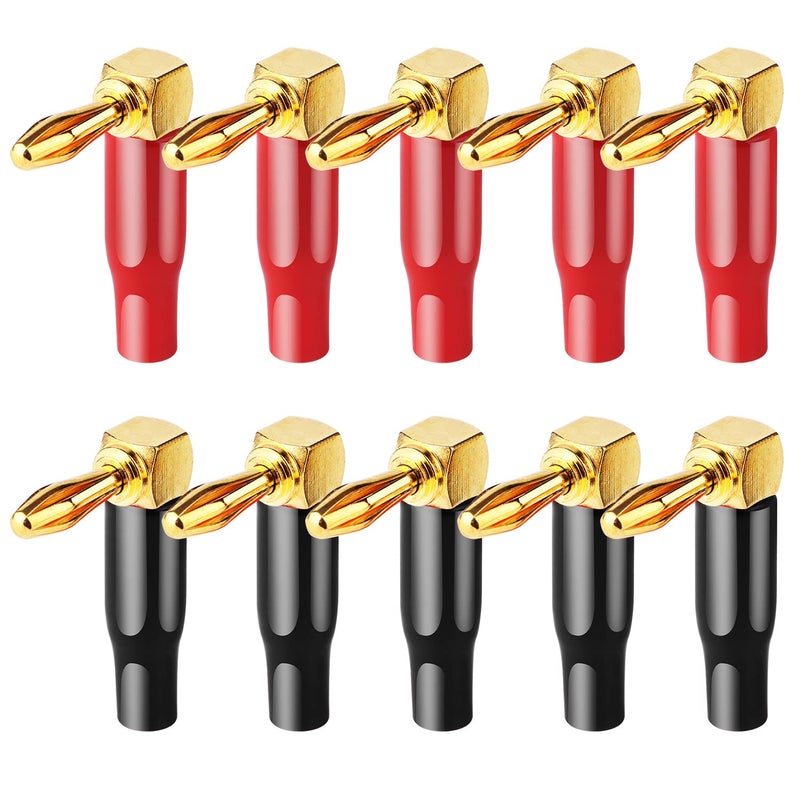 HRLORKC HRLORKC 10pcs Right Angle Speaker Plugs 4mm/0.16" 90 Degree Speaker Connector Right Angle Banana Plugs for Speaker Wire (Red and Black)  - Image 1