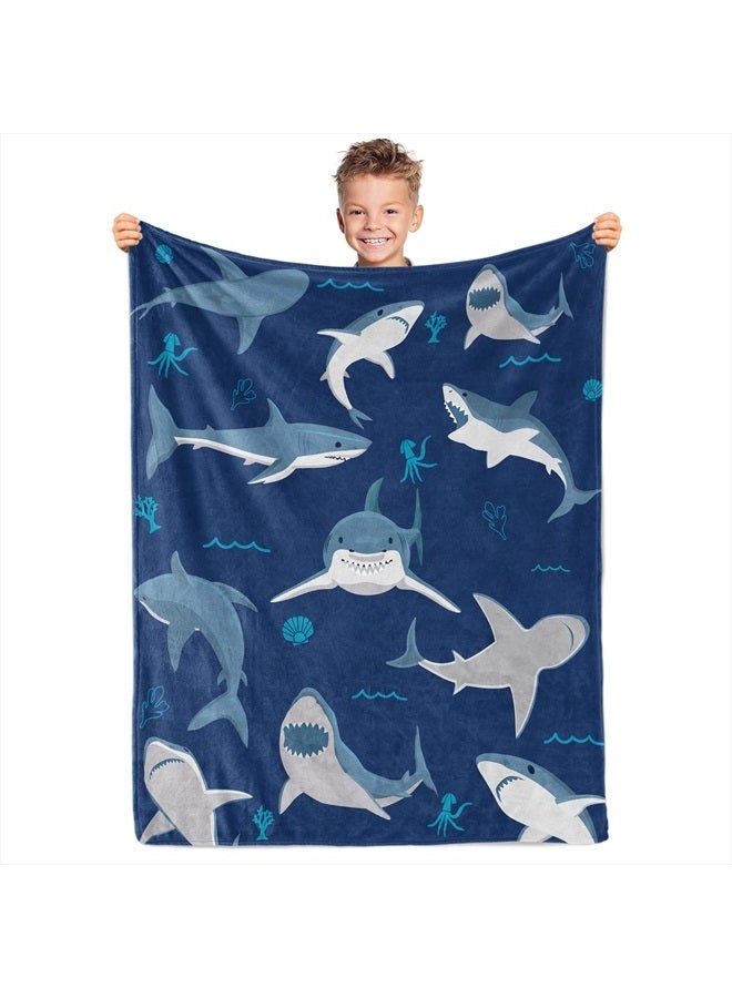 Biapian Shark Blanket, Baby Shark Blanket for Boys, Soft Warm Lightweight Fleece Blanket for Kids, Blue Shark Throw Blanket Gift for Shark Lovers Decor for Bedroom Sofa Couch All Seasons (50"x60")  - Image 1