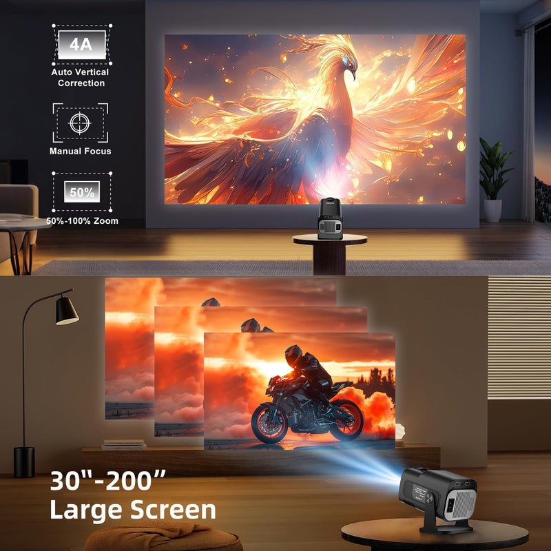 جهاز عرض صغير ذكي منزلي بدقة 4K، جهاز عرض محمول يعمل بنظام أندرويد مع تطبيقات مدمجة، واي فاي 6 بلوتوث 5.4، تصحيح تلقائي للانحراف، إسقاط قصير، دوران 270 درجة، جهاز عرض خارجي محمول HY320 (أسود) - Image 5