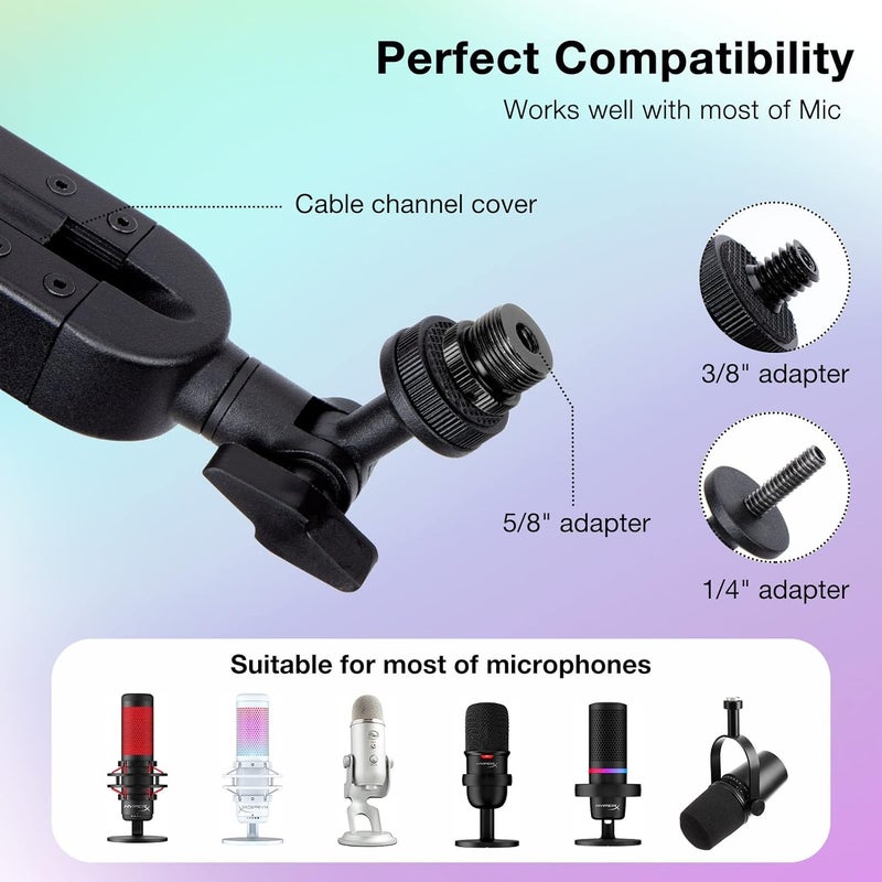 SUNMON Blue Yeti Boom Arm with Extension Tube - Mic Boom Arm Compatible with Blue Yeti, Adjustable Boom Height Microphone Stand for HyperX QuadCast, Shure MV7, Rode, and Most Gaming Mic By - Image 3