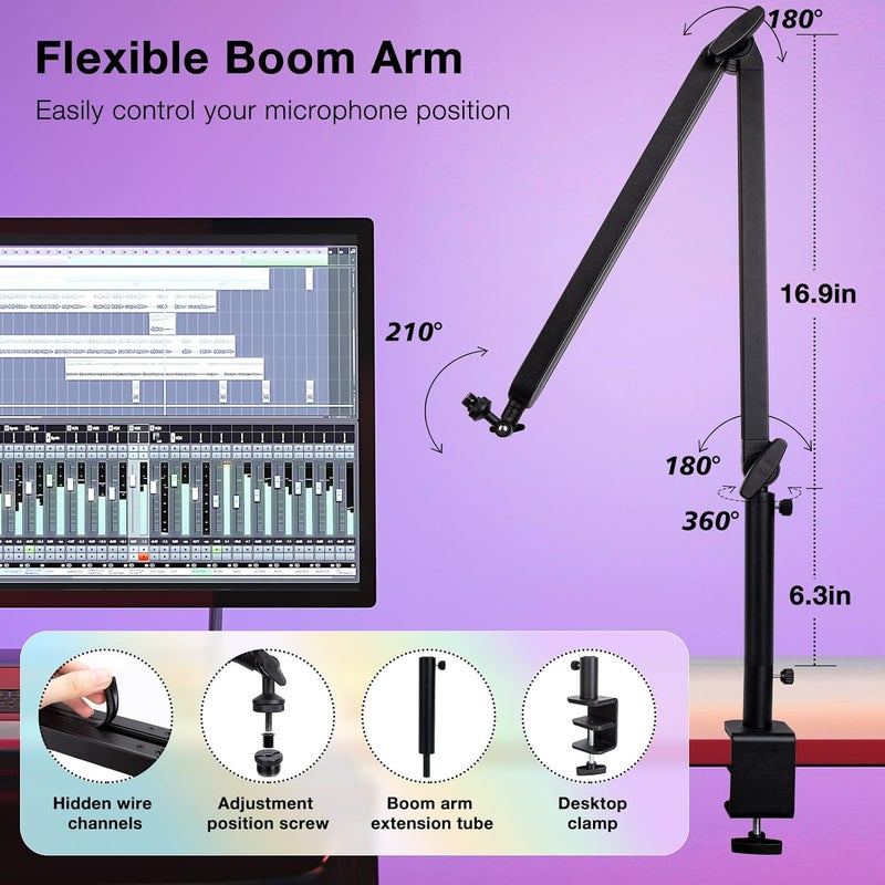 SUNMON Blue Yeti Boom Arm with Extension Tube - Mic Boom Arm Compatible with Blue Yeti, Adjustable Boom Height Microphone Stand for HyperX QuadCast, Shure MV7, Rode, and Most Gaming Mic By - Image 4