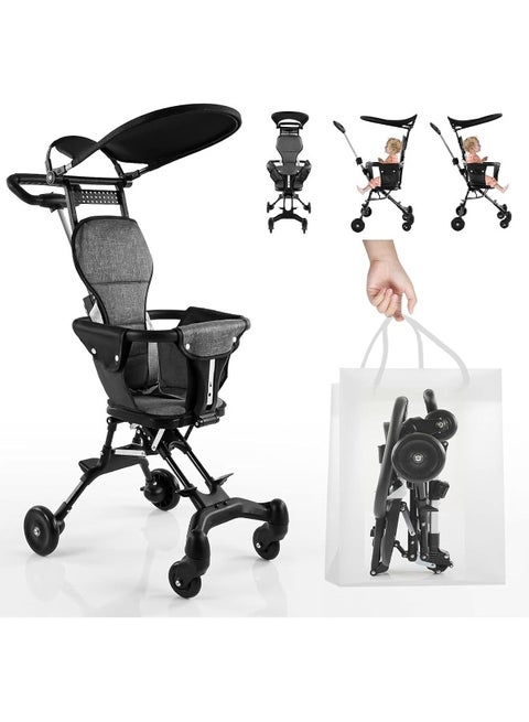 U HOOME Baby Stroller, Portable Travel Stroller for Airplane with Mini Umbrella, Lightweight and Compact Stroller with 360° Two-Way Rotational Seat, Coast Rider Stroller with One Hand Easy Fold (Grey)