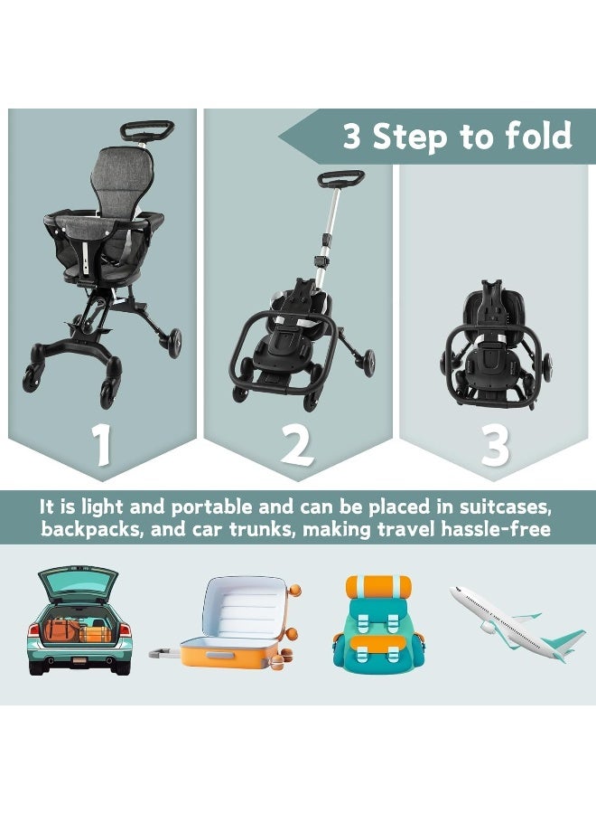 U HOOME Baby Stroller, Portable Travel Stroller for Airplane with Mini Umbrella, Lightweight and Compact Stroller with 360° Two-Way Rotational Seat, Coast Rider Stroller with One Hand Easy Fold (Grey)