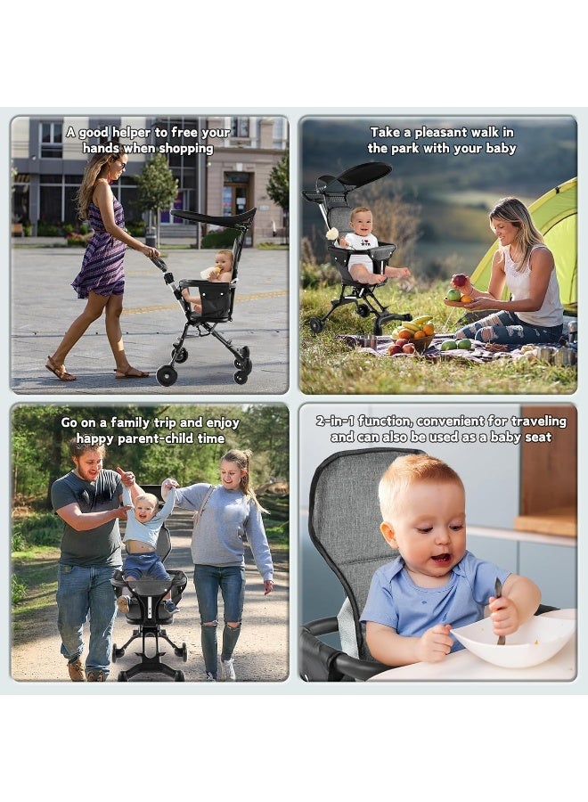 U HOOME Baby Stroller, Portable Travel Stroller for Airplane with Mini Umbrella, Lightweight and Compact Stroller with 360° Two-Way Rotational Seat, Coast Rider Stroller with One Hand Easy Fold (Grey)