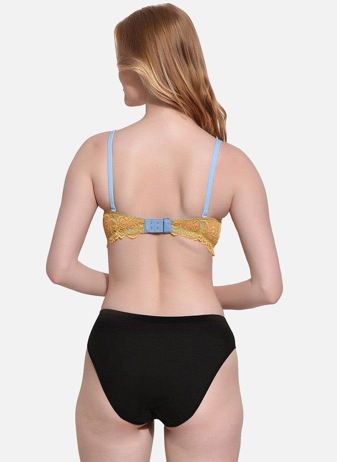 FIMS Pack Of 2 Printed Lightly Padded Lingerie Set - Black and Yellow - Image 5