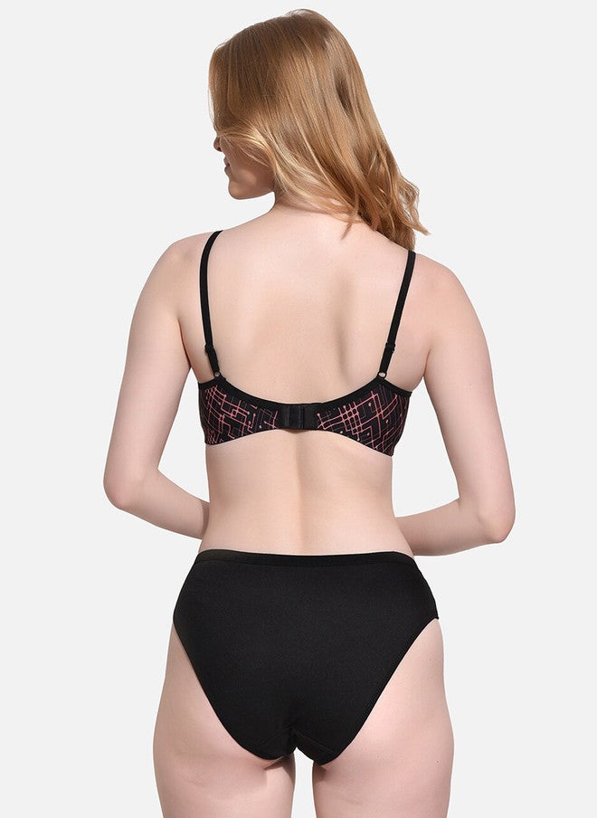 FIMS Pack Of 2 Printed Lightly Padded Lingerie Set - Black and Yellow - Image 4