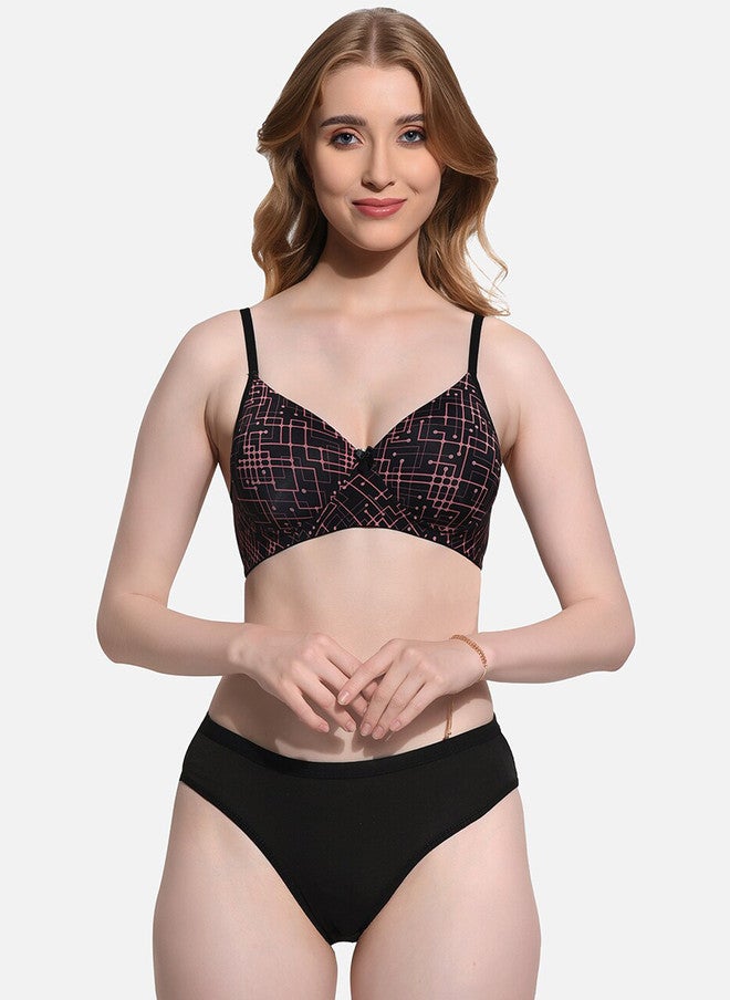 FIMS Pack Of 2 Printed Lightly Padded Lingerie Set - Black and Yellow - Image 2