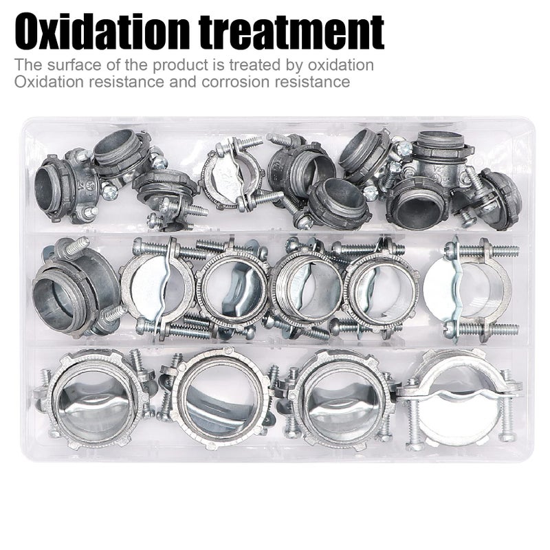 Fuzbaxy 20Pcs 1/2 "" 3/4 "" 1  Clamp Type Cable Connectors Assortment Kit-Silver-Zinc - Image 5