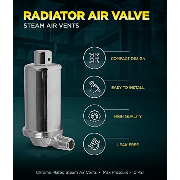 6J3I4 STEAM RADIATOR AIR VENT; HEAT REGULATOR VALVE; ANGLE MOUNT; 1/8 IN. MIP; CHROME PLATED STEEL - Image 3