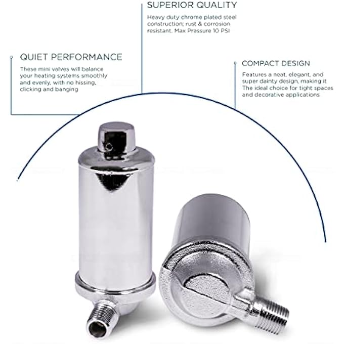 6J3I4 STEAM RADIATOR AIR VENT; HEAT REGULATOR VALVE; ANGLE MOUNT; 1/8 IN. MIP; CHROME PLATED STEEL - Image 2