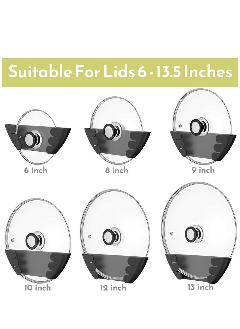 Generic Pot Lid Organizer for Cabinet Door Kitchen Organization (3 Packs) Pot Lid Holder Kitchen Hacks Pot Lid Organizers Inside Cabinet Door Wall Mount Pot Lid Hanger Fits 6" to 13" Black Set  - Image 3