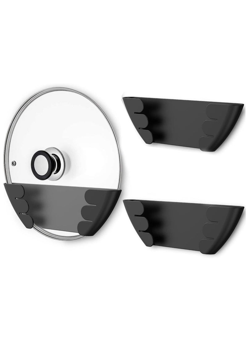 Generic Pot Lid Organizer for Cabinet Door Kitchen Organization (3 Packs) Pot Lid Holder Kitchen Hacks Pot Lid Organizers Inside Cabinet Door Wall Mount Pot Lid Hanger Fits 6" to 13" Black Set  - Image 1