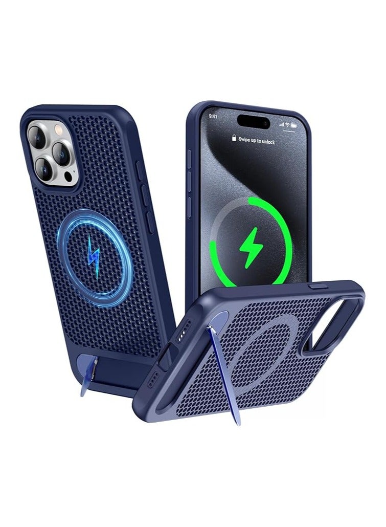 Compatible with Magnetic Heat Dissipatio case for iPhone 12 Pro Max, Coolingf Drop Protection, Adjustable Kickstand case, Ice Armour Cool Matte Material (Blue)  - Image 1