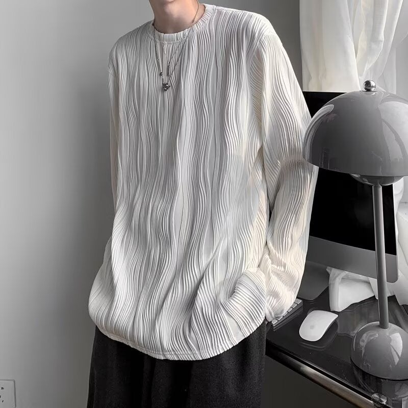 Hair Stylist Advanced Men'S Wrinkle Texture Oversize Long-Sleeved T-Shirt Men'S Inner Base Top T - Image 4