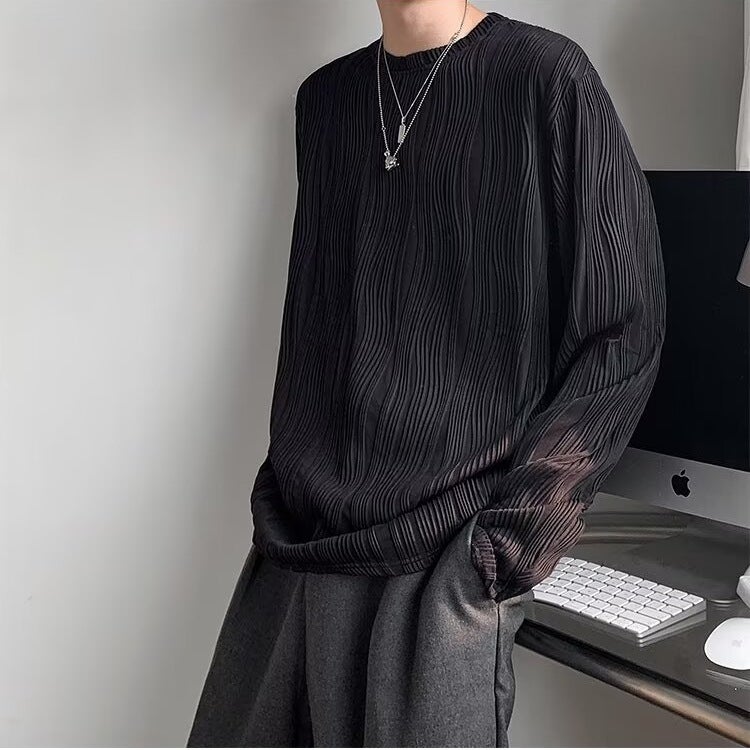 Hair Stylist Advanced Men'S Wrinkle Texture Oversize Long-Sleeved T-Shirt Men'S Inner Base Top T - Image 5