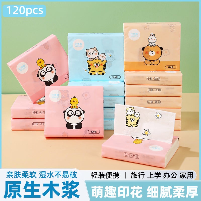 30 Pack Portable Printed Paper Towels Raw Wood Pulp Wet Water Drawable Paper Students Children Flexible Cartoon Artistic Facial Tissue - Image 1